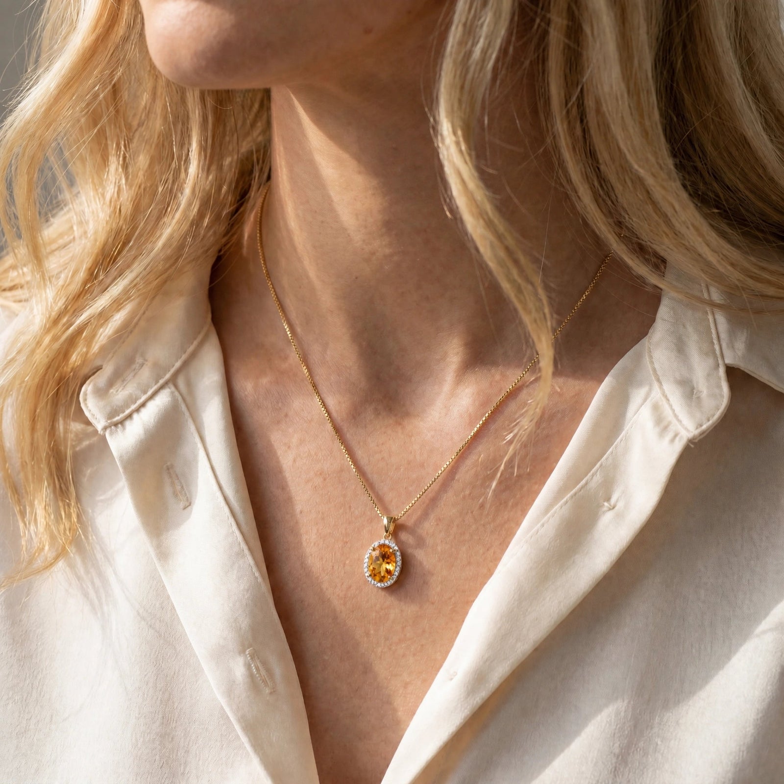 Yellow Gold Pendant Necklace Citrine 10K — Ersilia