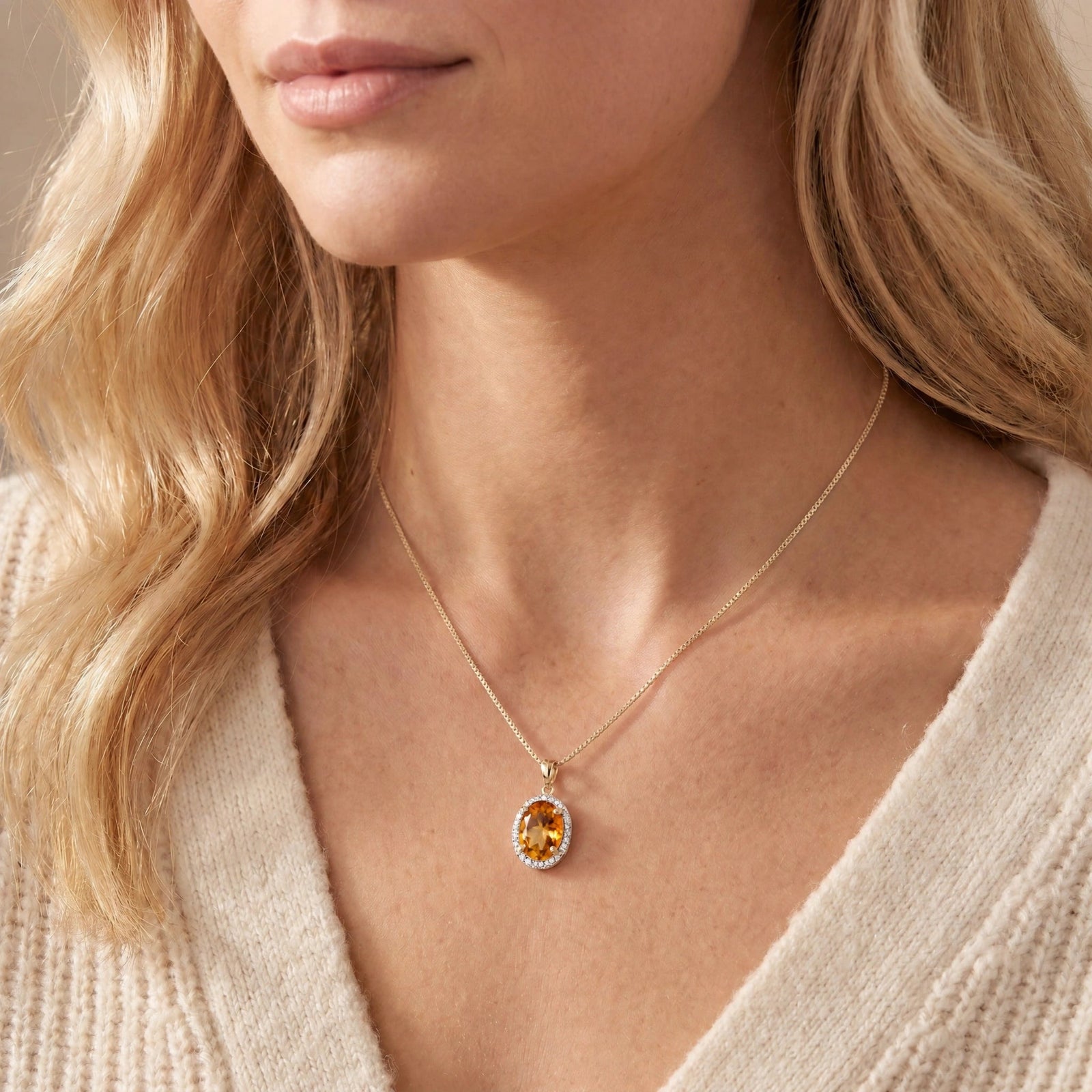 Yellow Gold Pendant Necklace Citrine 10K — Ersilia