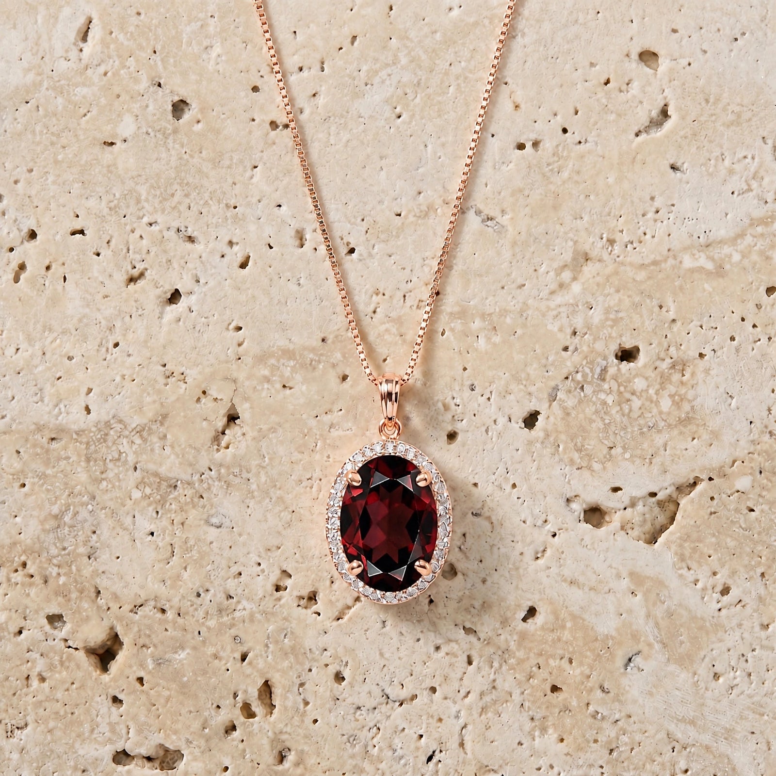 Rose Gold Pendant Necklace Garnet 10K — Ersilia