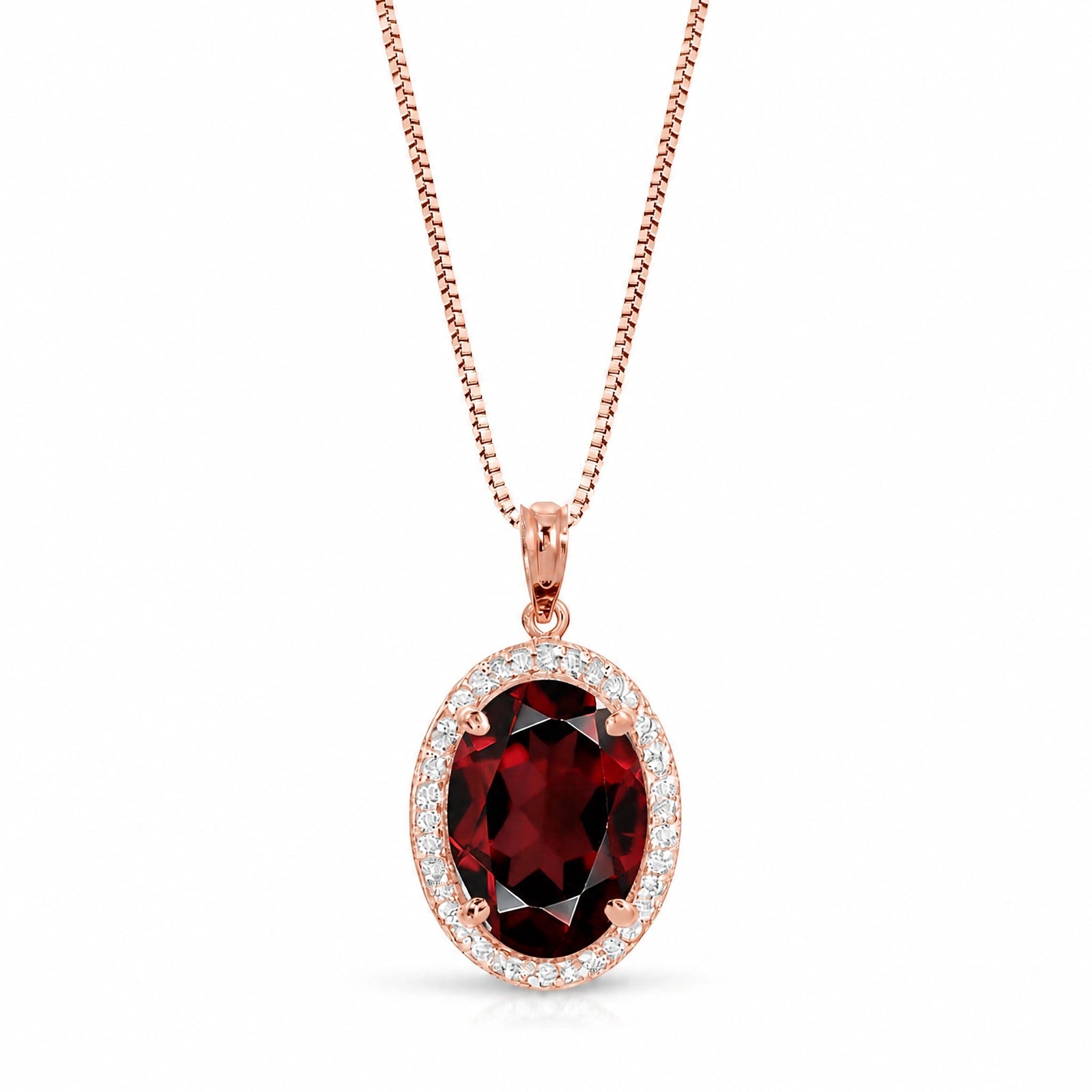 Rose Gold Pendant Necklace Garnet 10K — Ersilia