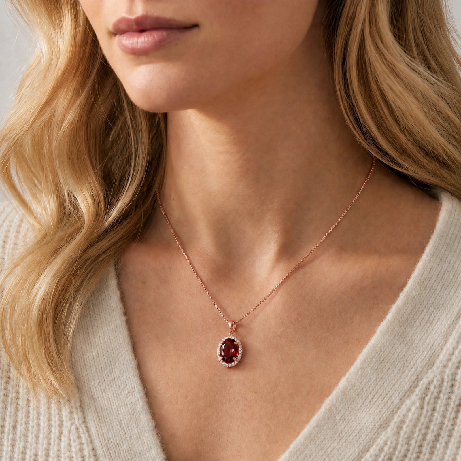 Rose Gold Pendant Necklace Garnet 10K — Ersilia