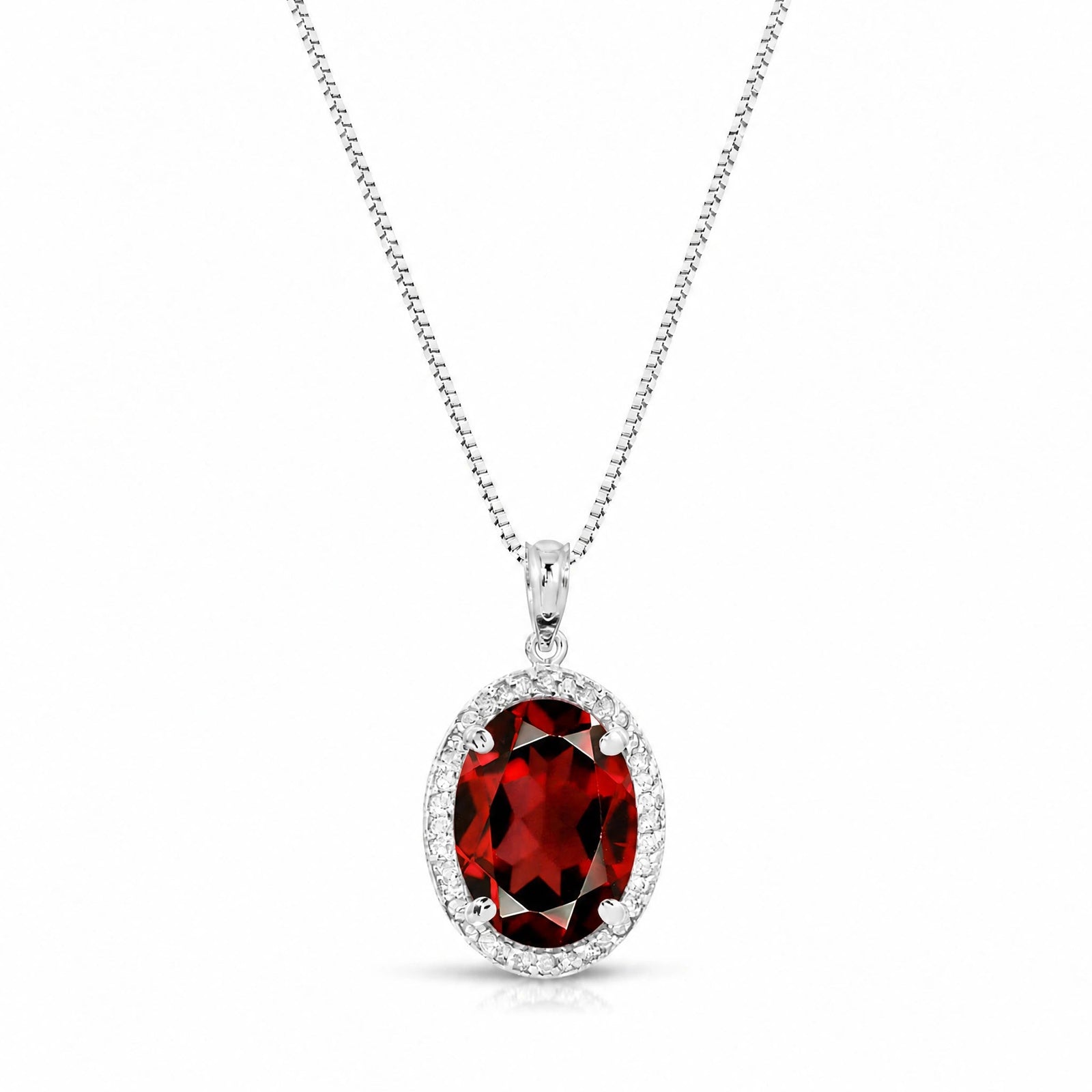 White Gold Pendant Necklace Garnet 10K — Ersilia