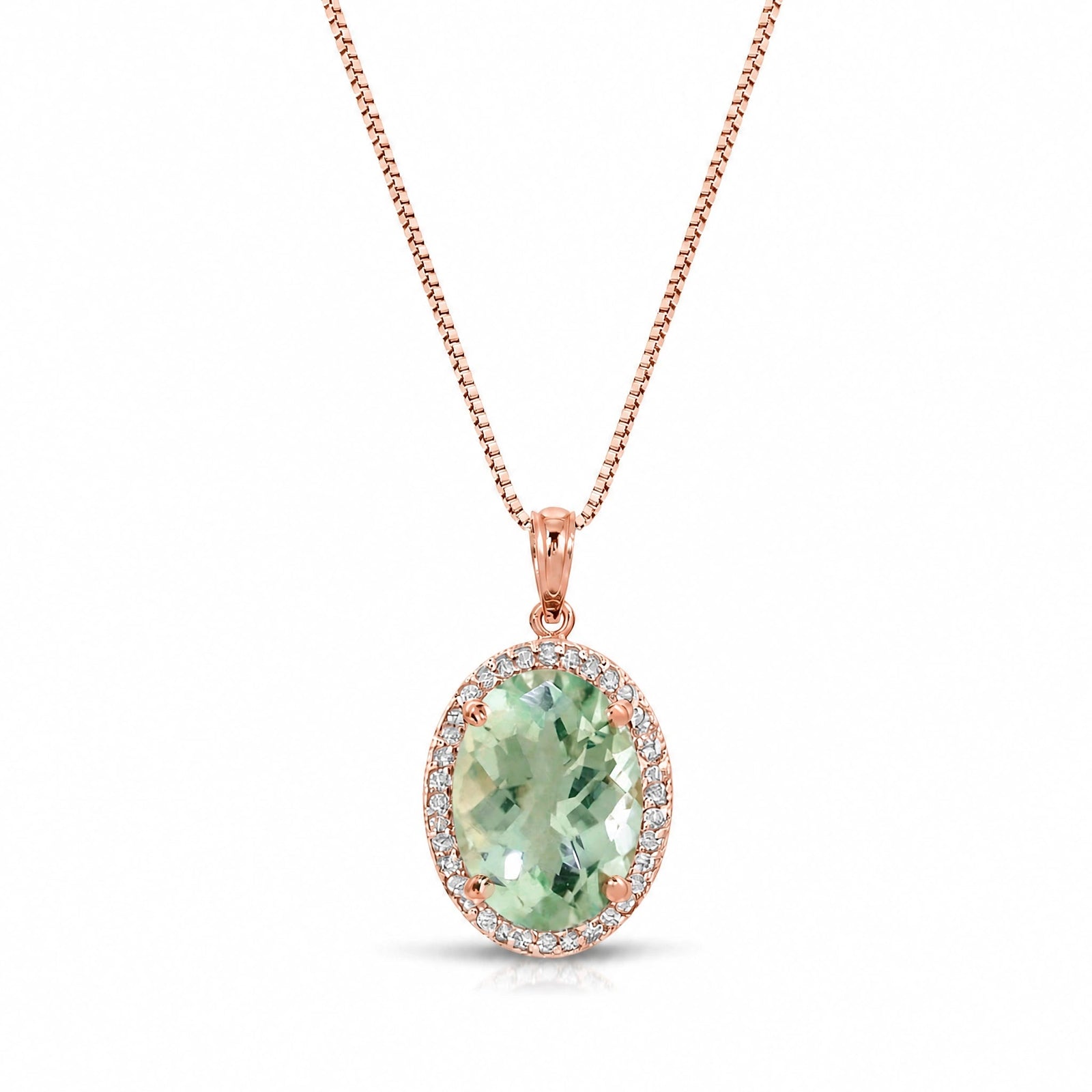 Rose Gold Pendant Necklace Green Amethyst 10K — Ersilia