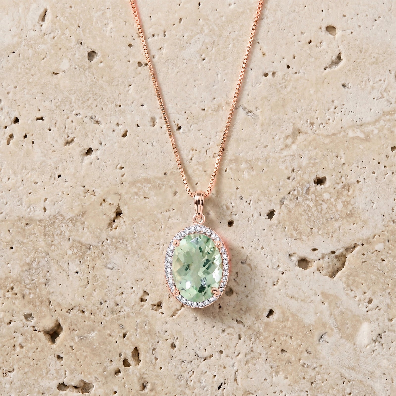 Rose Gold Pendant Necklace Green Amethyst 10K — Ersilia