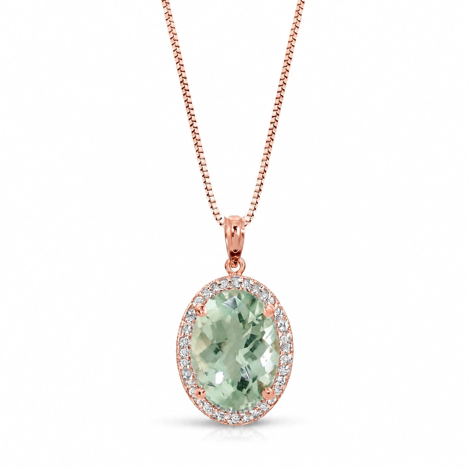 Rose Gold Pendant Necklace Green Amethyst 10K — Ersilia