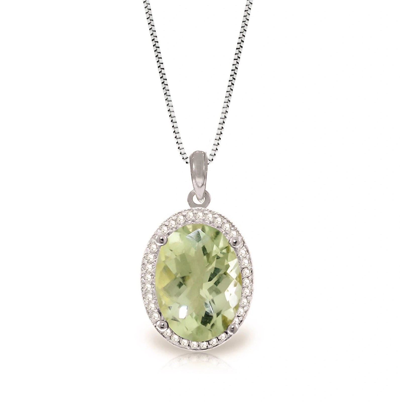 White Gold Pendant Necklace Green Amethyst 10K — Ersilia