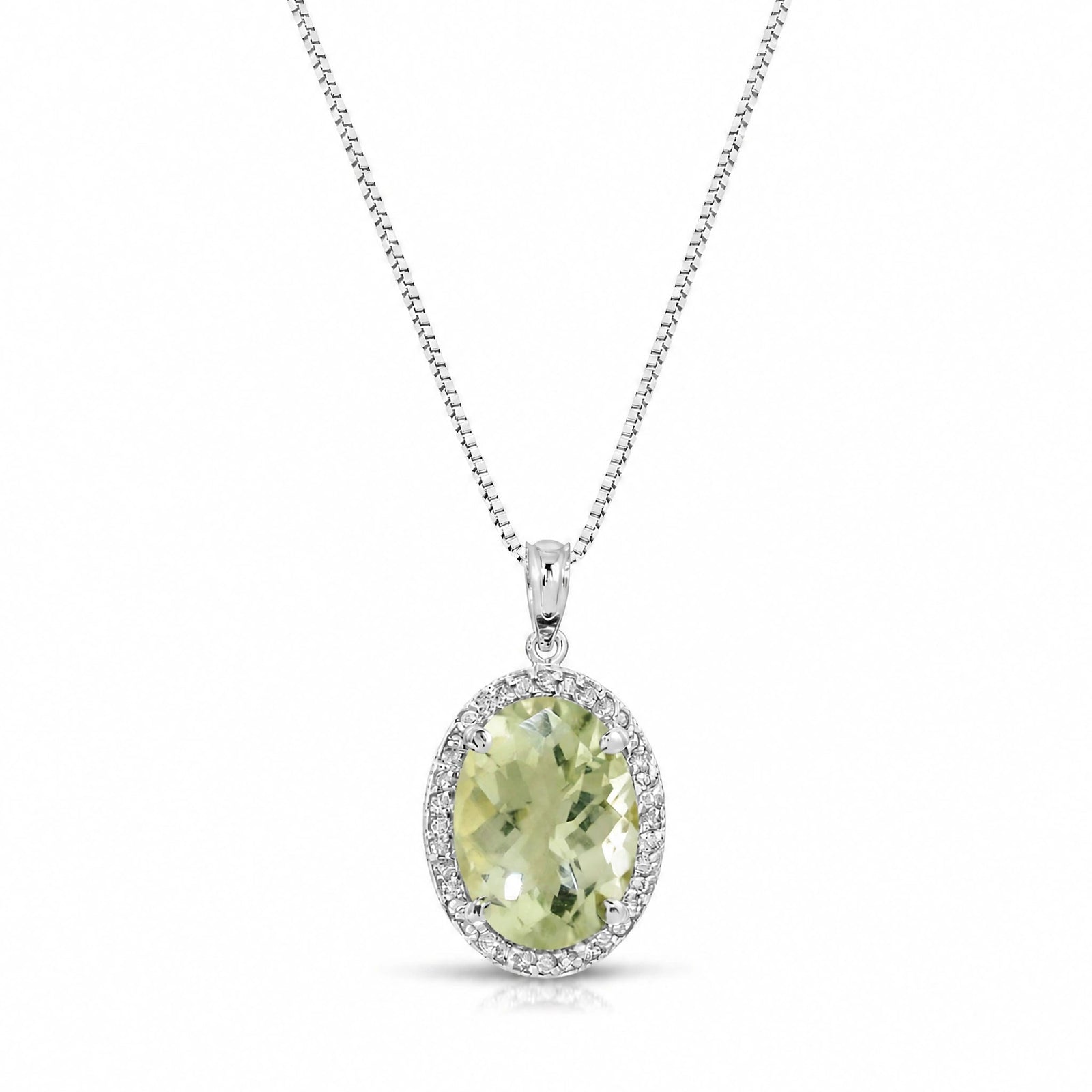 White Gold Pendant Necklace Green Amethyst 10K — Ersilia
