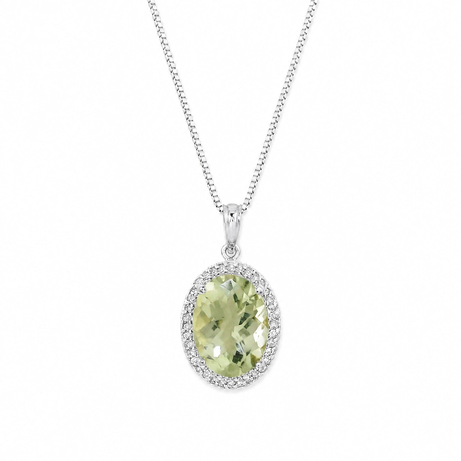 White Gold Pendant Necklace Green Amethyst 10K — Ersilia