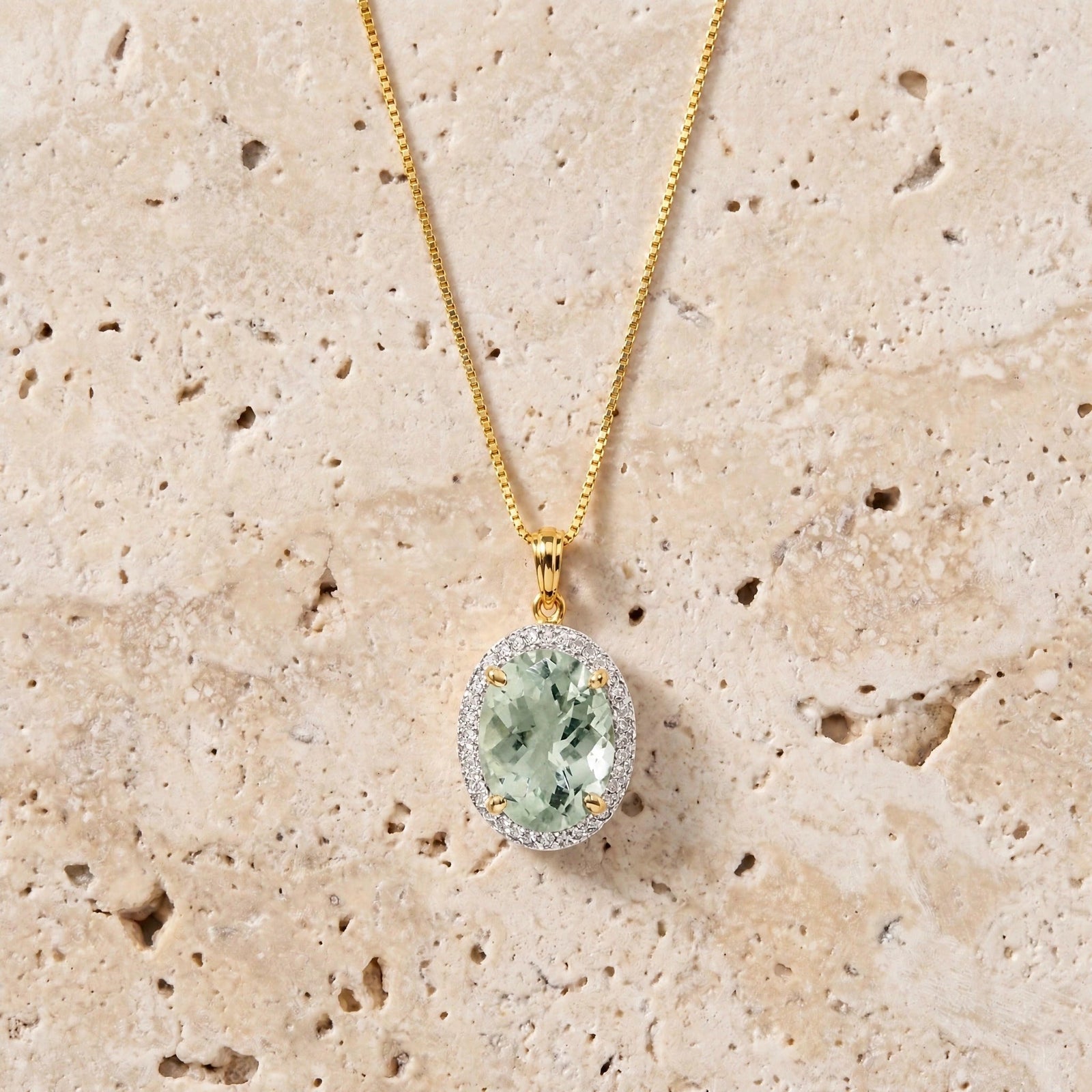 Yellow Gold Pendant Necklace Green Amethyst 10K — Ersilia