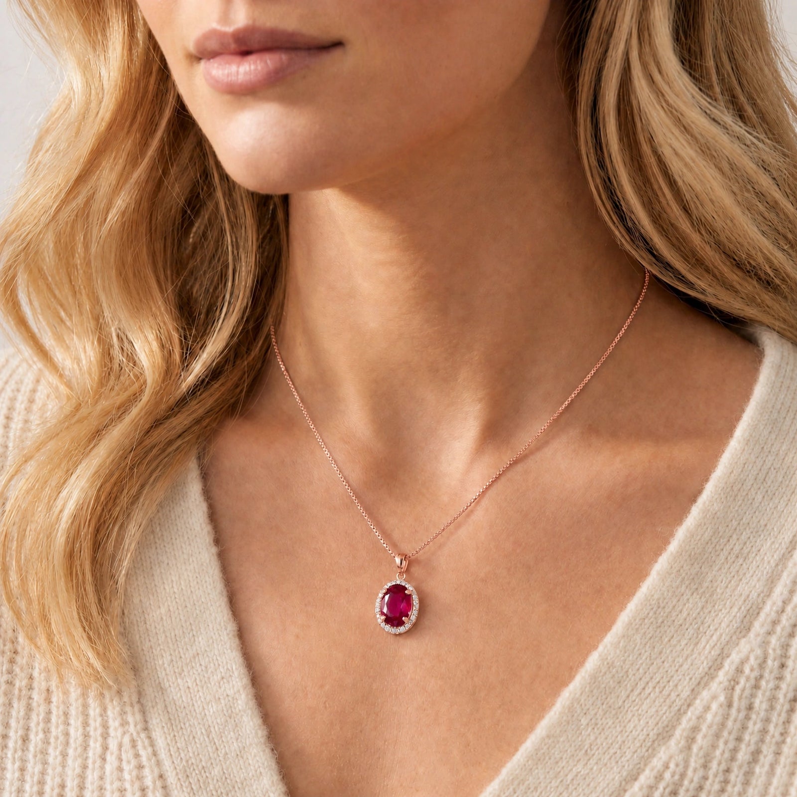 Rose Gold Pendant Necklace Ruby 10K — Ersilia