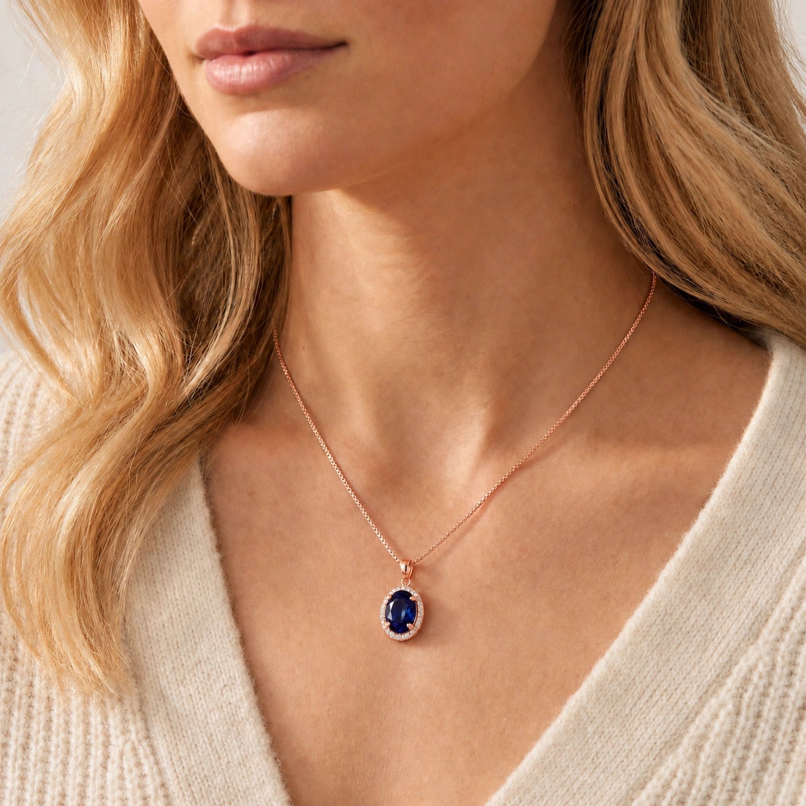 Rose Gold Pendant Necklace Sapphire 10K — Ersilia