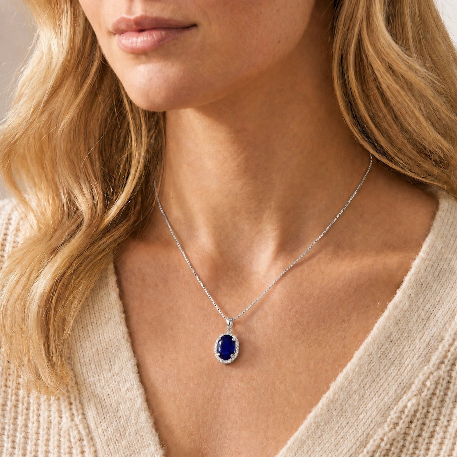White Gold Pendant Necklace Sapphire 10K — Ersilia