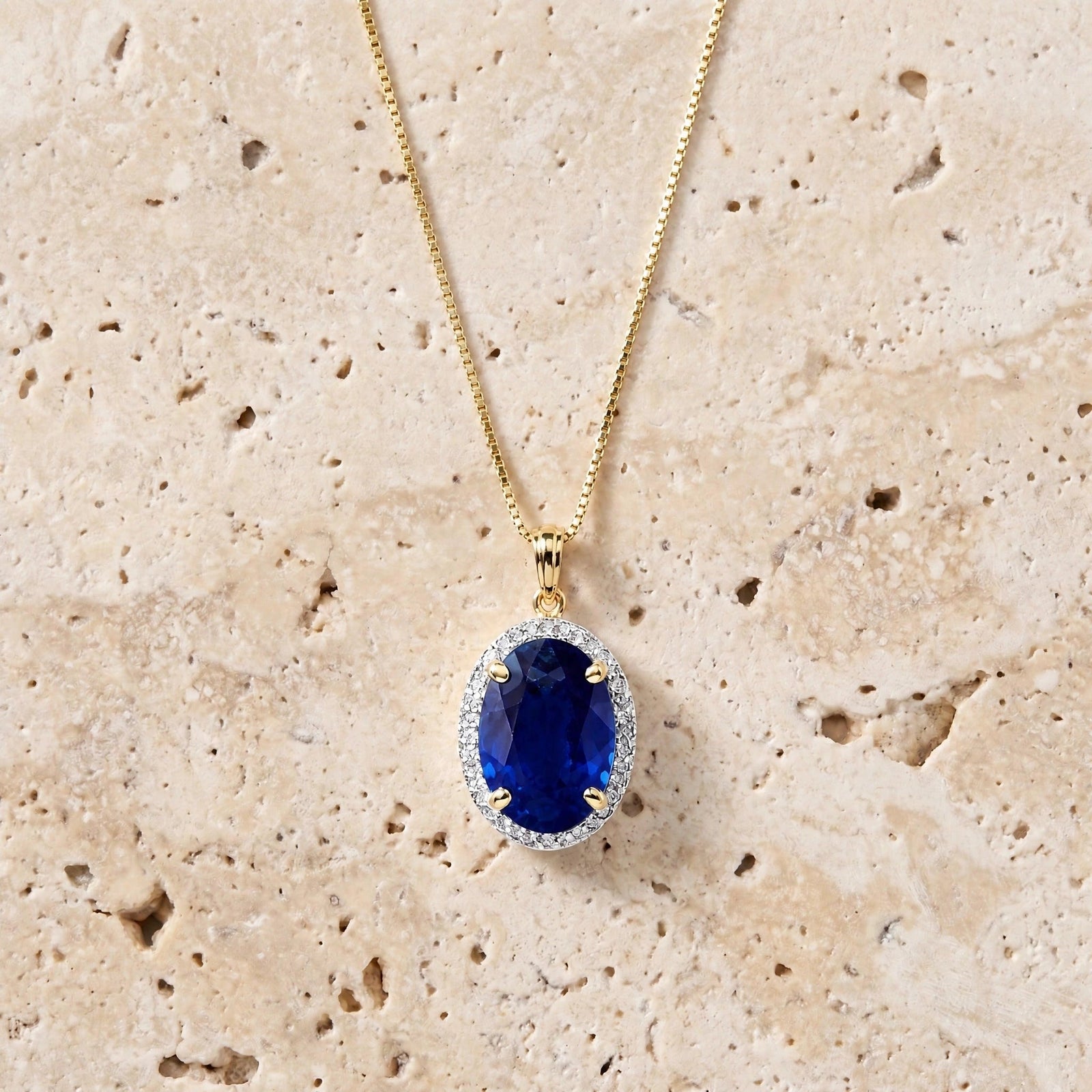 Yellow Gold Pendant Necklace Sapphire 10K — Ersilia