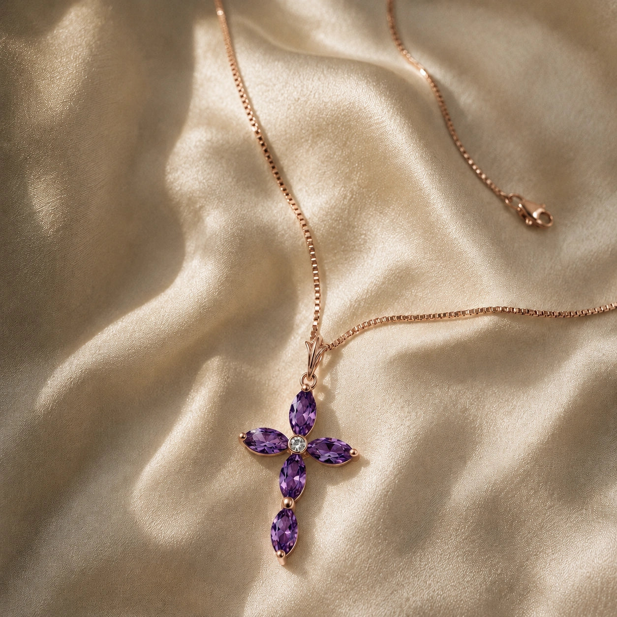 Rose Gold Charm Necklace Amethyst 10K — Delia