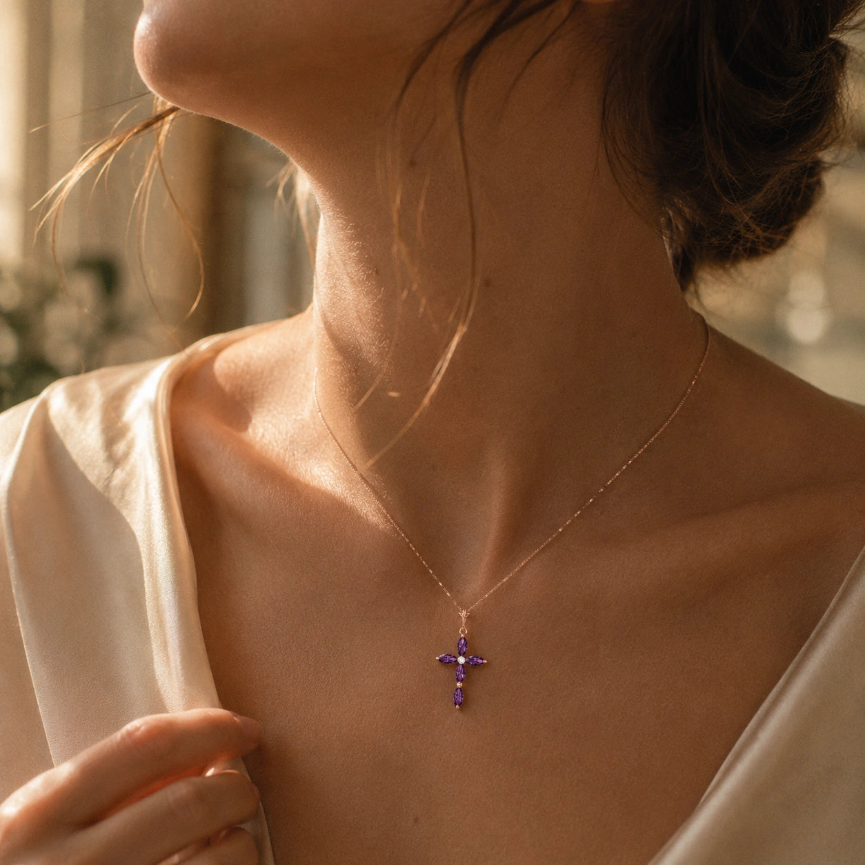 Rose Gold Charm Necklace Amethyst 10K — Delia