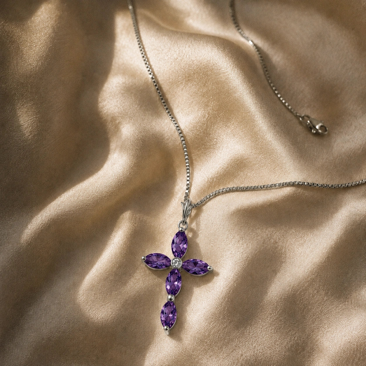 White Gold Charm Necklace Amethyst 10K — Delia