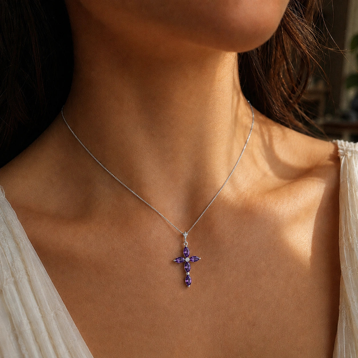 White Gold Charm Necklace Amethyst 10K — Delia