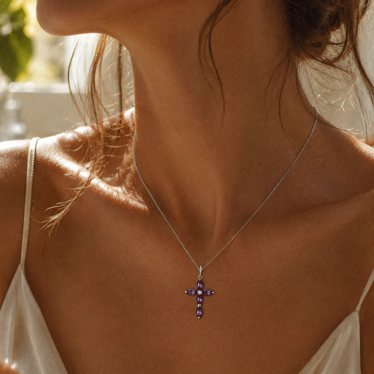 White Gold Charm Necklace Amethyst 10K — Delia