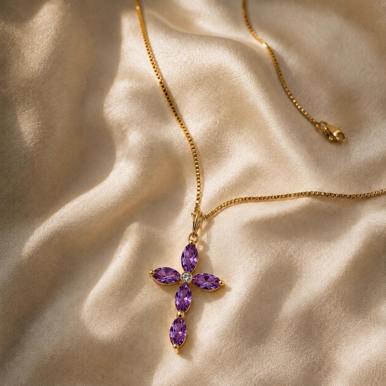 Yellow Gold Charm Necklace Amethyst 10K — Delia