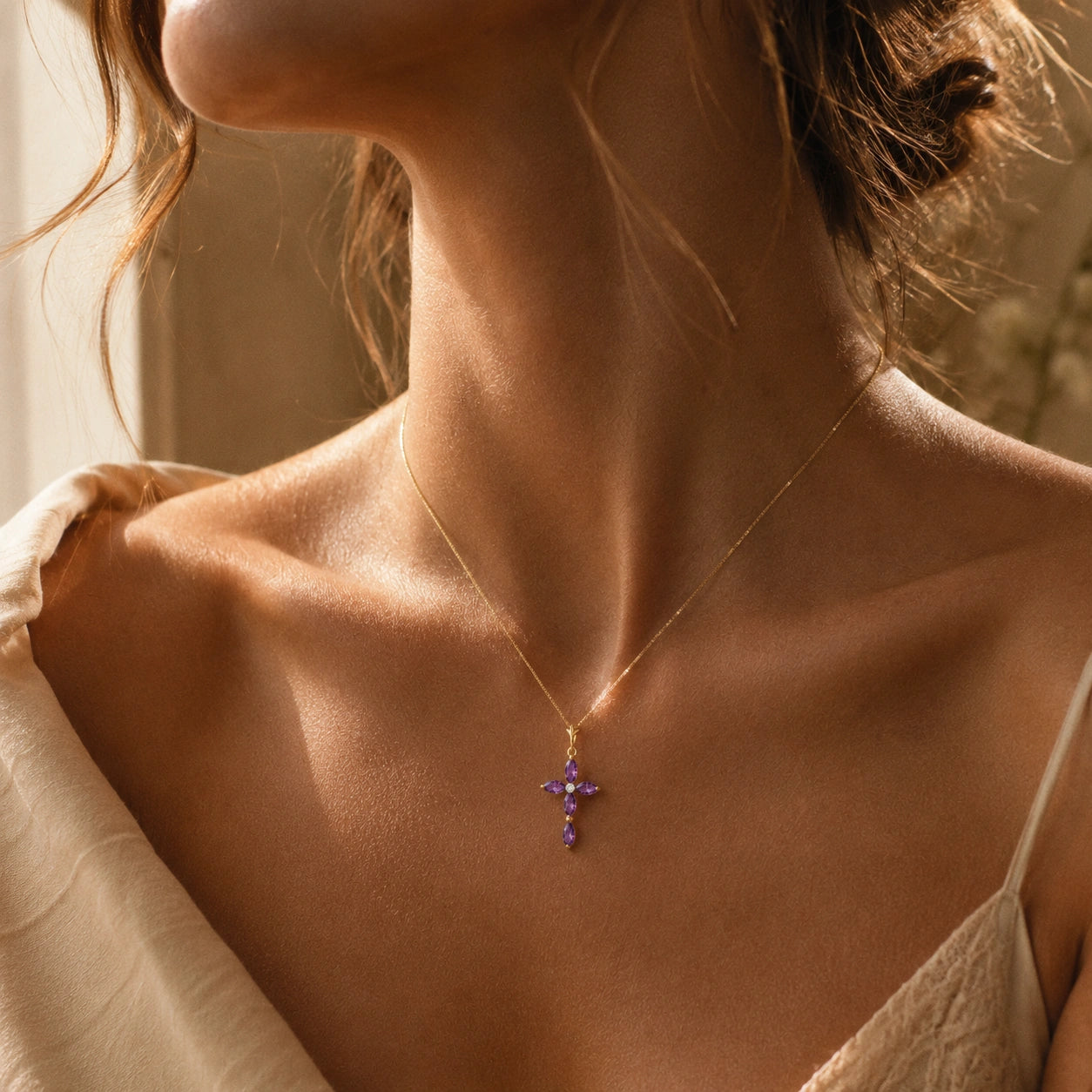 Yellow Gold Charm Necklace Amethyst 10K — Delia