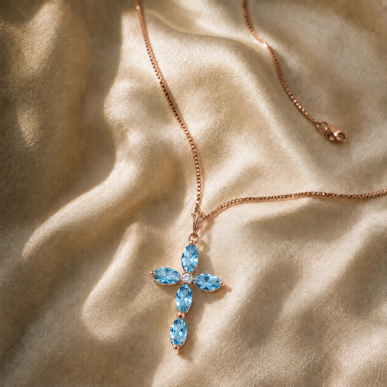 Rose Gold Charm Necklace Blue Topaz 10K — Delia
