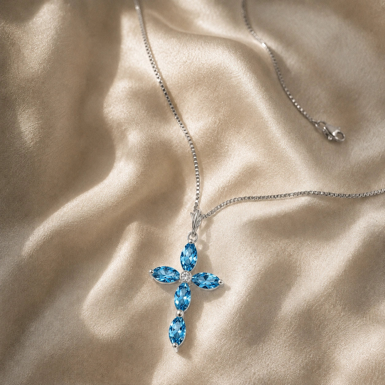 White Gold Charm Necklace Blue Topaz 10K — Delia