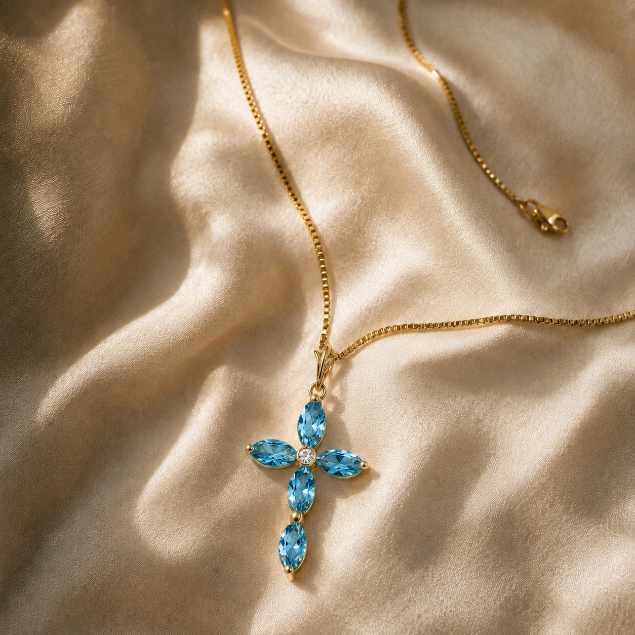 Yellow Gold Charm Necklace Blue Topaz 10K — Delia