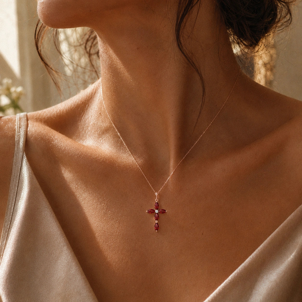 Rose Gold Charm Necklace Ruby 10K — Delia