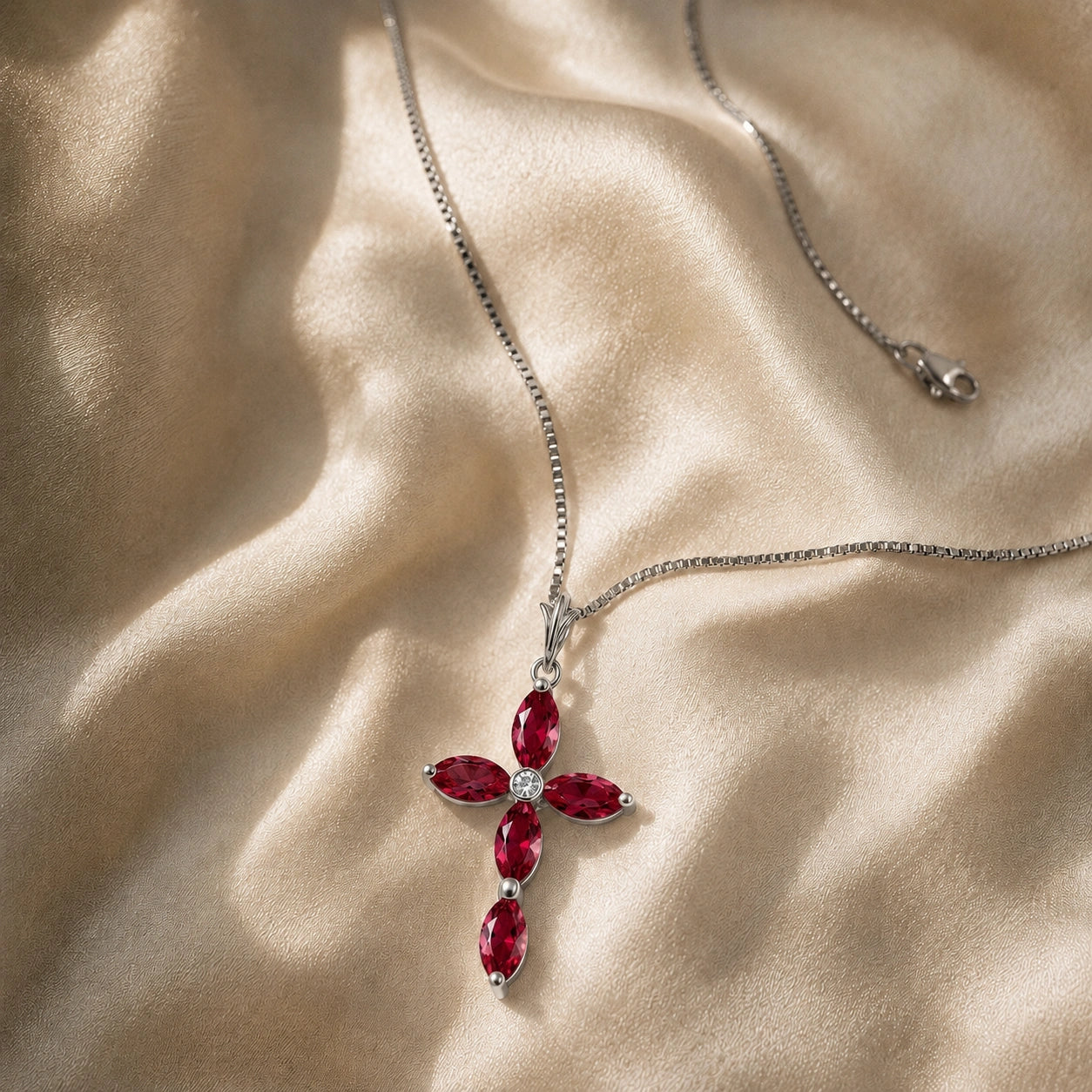 White Gold Charm Necklace Ruby 10K — Delia
