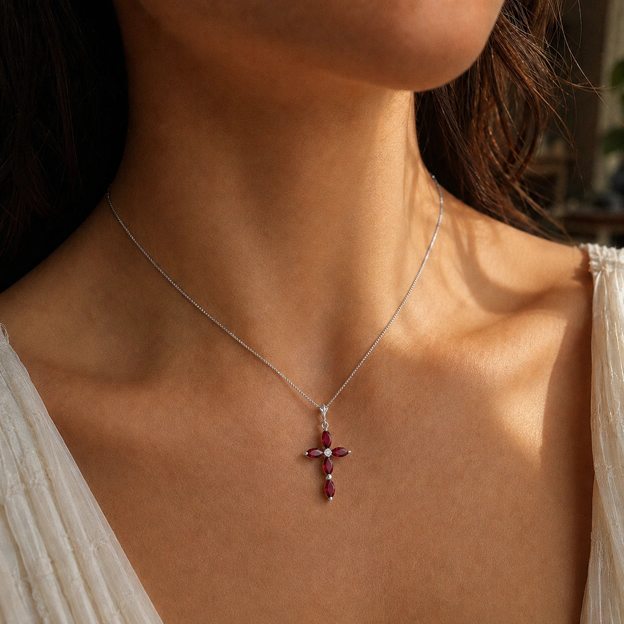 White Gold Charm Necklace Ruby 10K — Delia