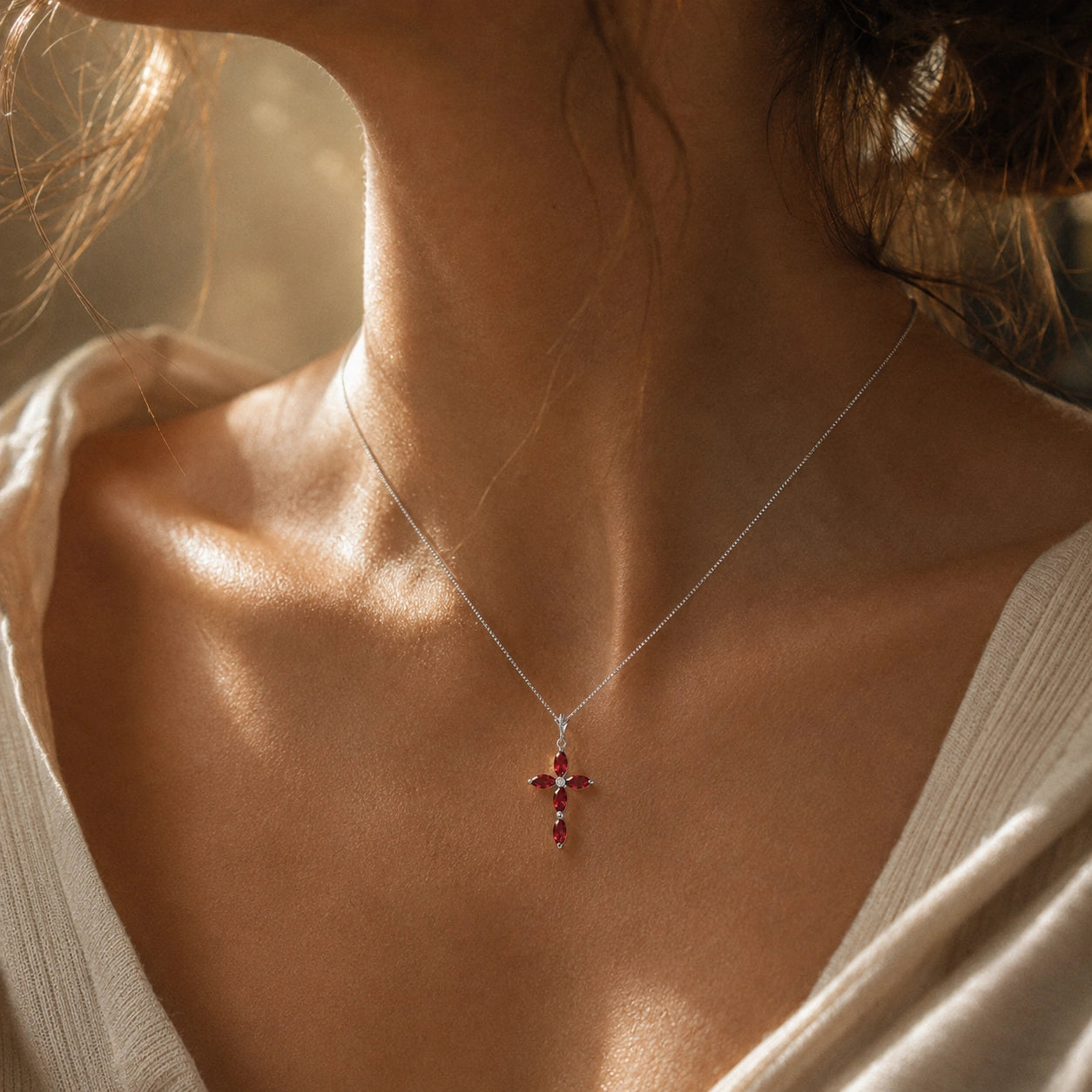 White Gold Charm Necklace Ruby 10K — Delia