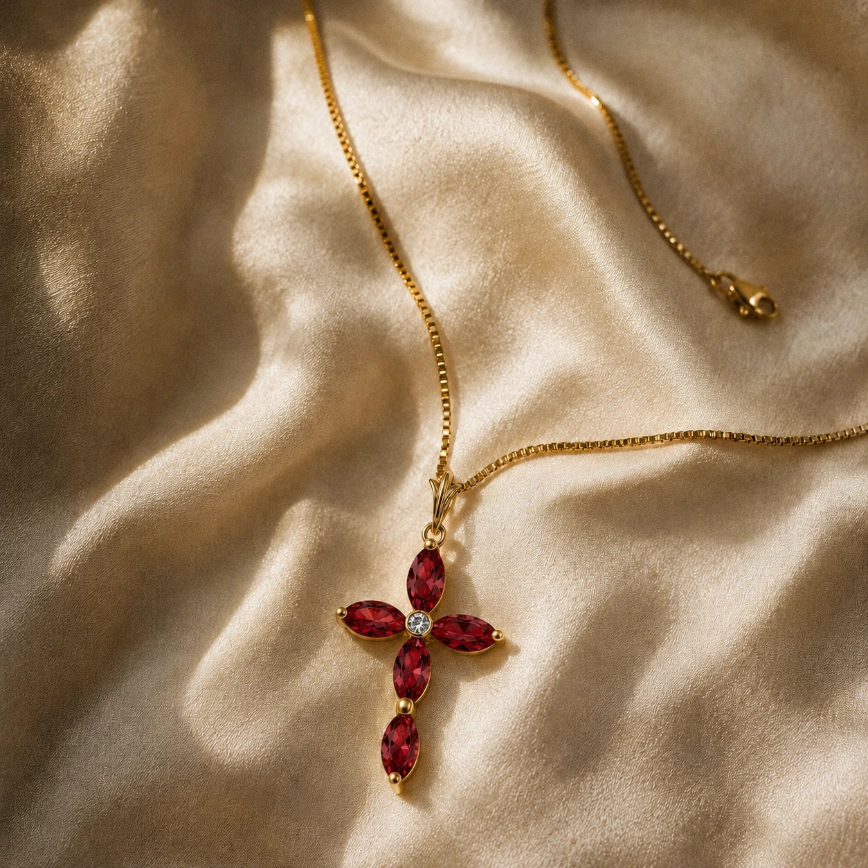 Yellow Gold Charm Necklace Ruby 10K — Delia