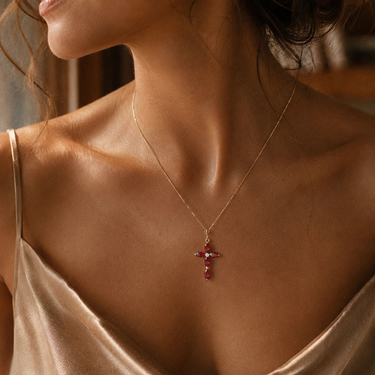 Yellow Gold Charm Necklace Ruby 10K — Delia
