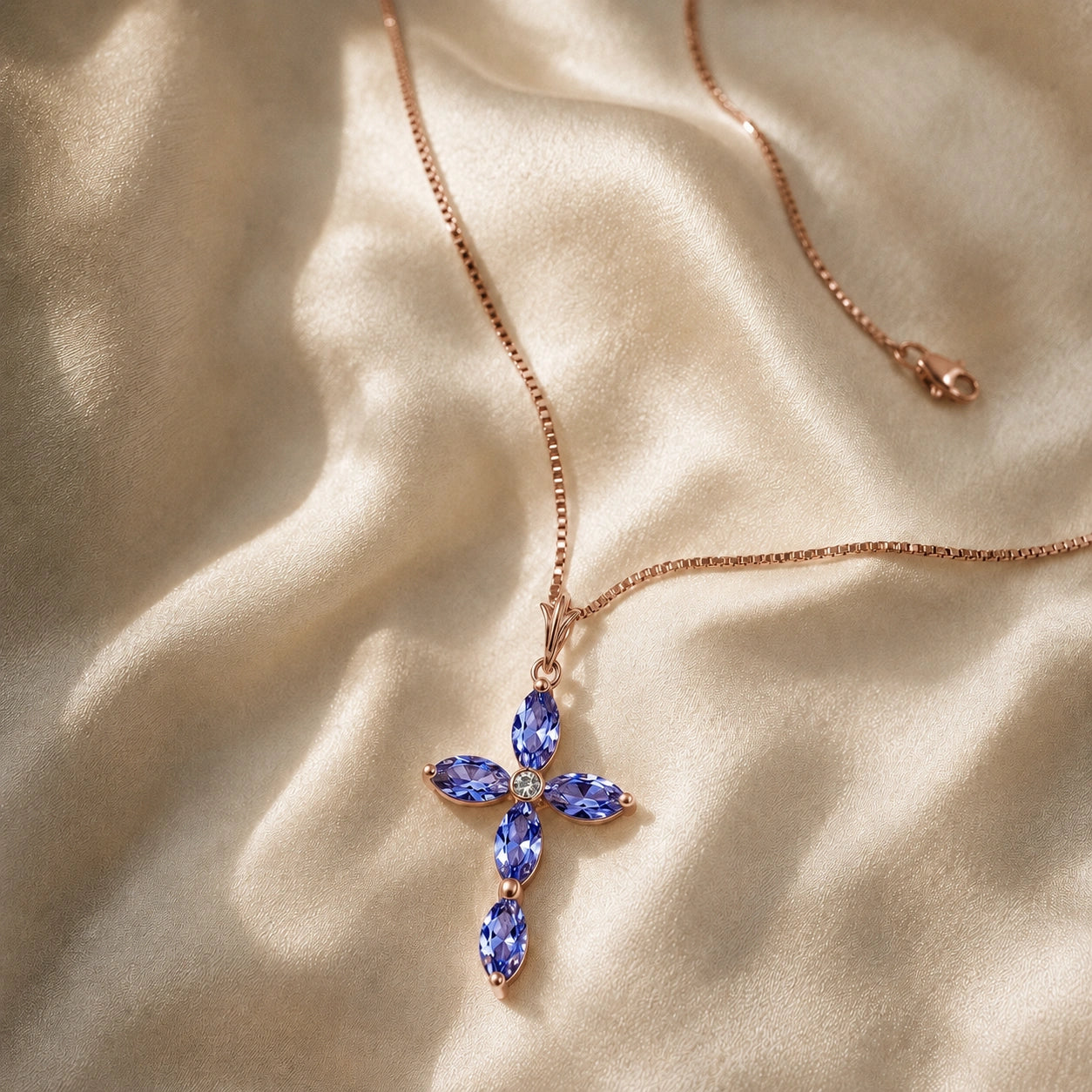 Rose Gold Charm Necklace Tanzanite 10K — Delia