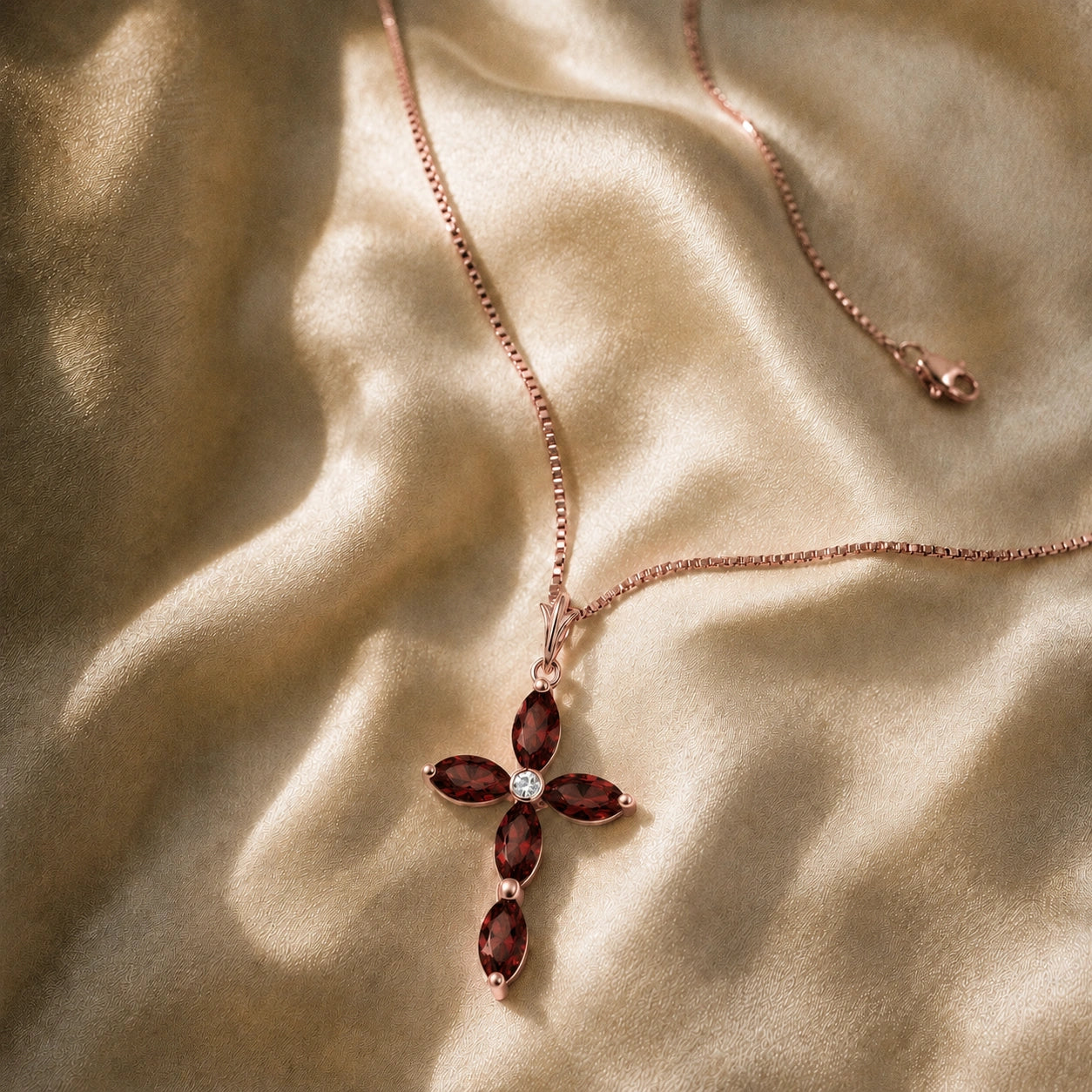 Rose Gold Charm Necklace Garnet 10K — Delia