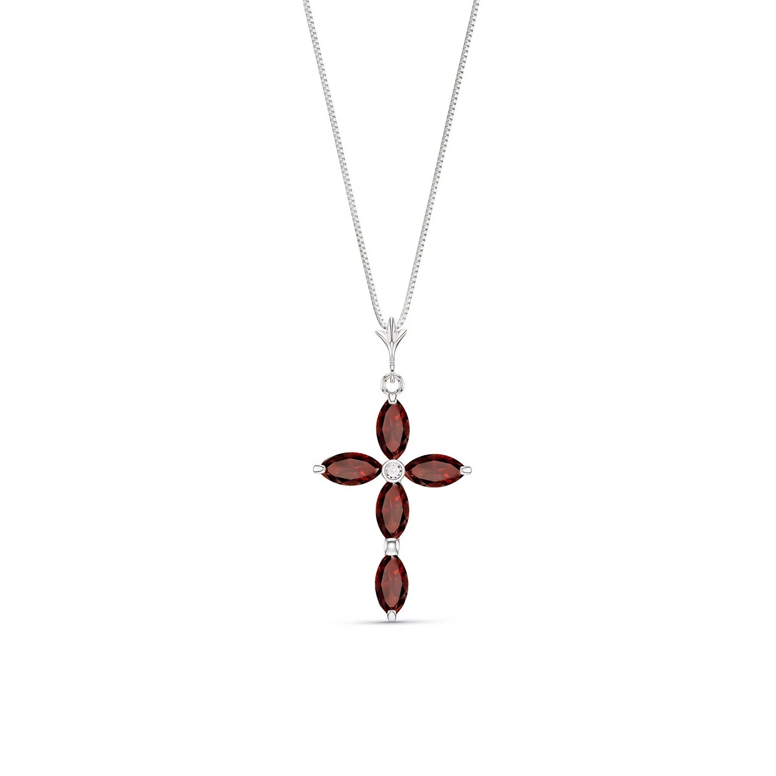 White Gold Charm Necklace Garnet 10K — Delia