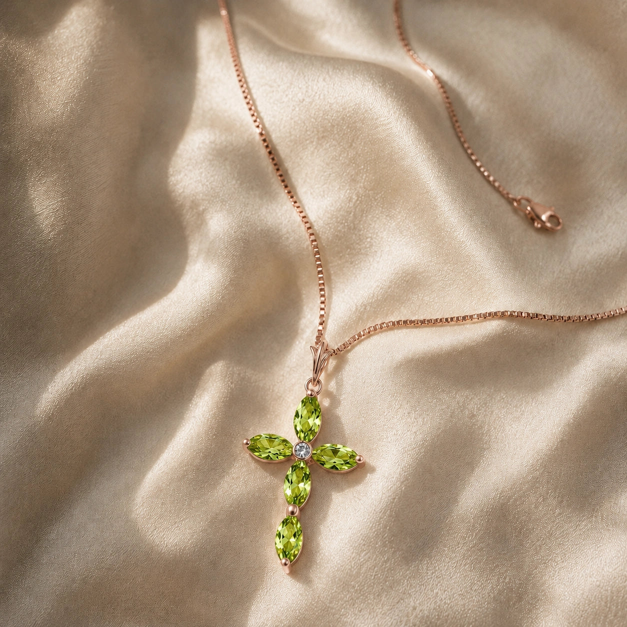 Rose Gold Charm Necklace Peridot 10K — Delia