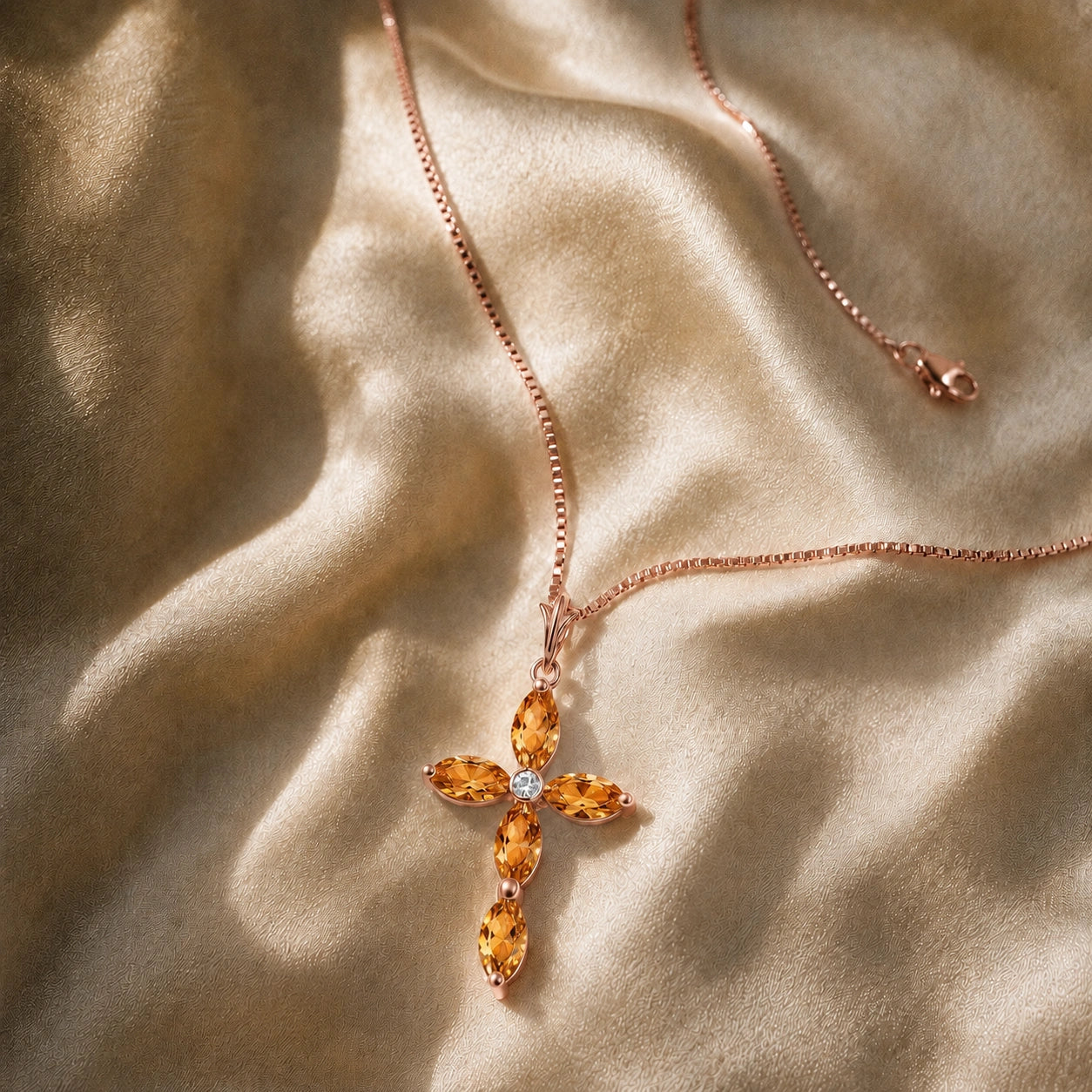Rose Gold Charm Necklace Citrine 10K — Delia