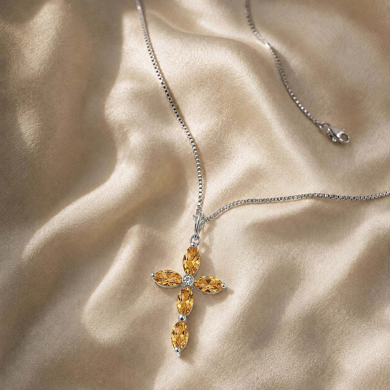 White Gold Charm Necklace Citrine 10K — Delia