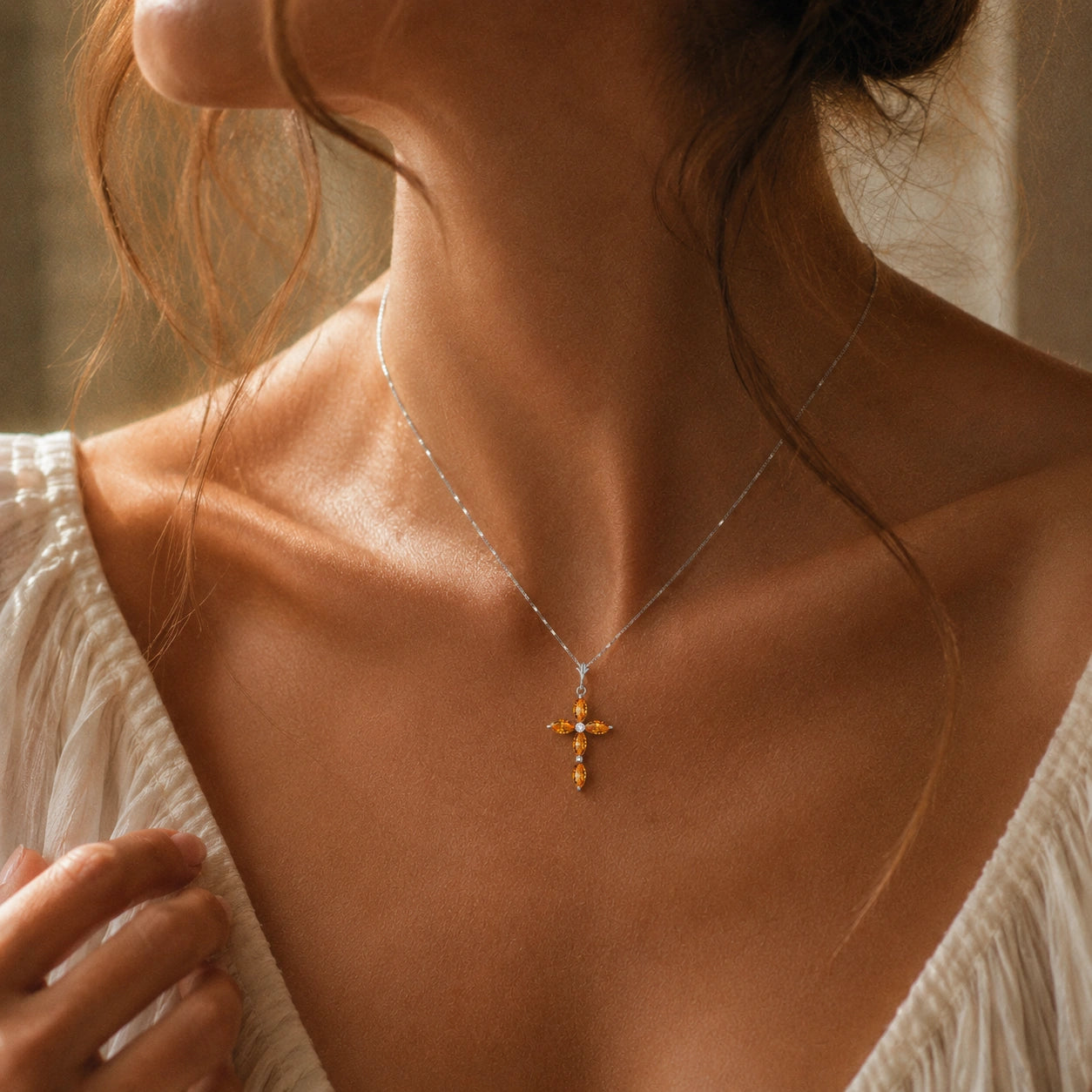 White Gold Charm Necklace Citrine 10K — Delia