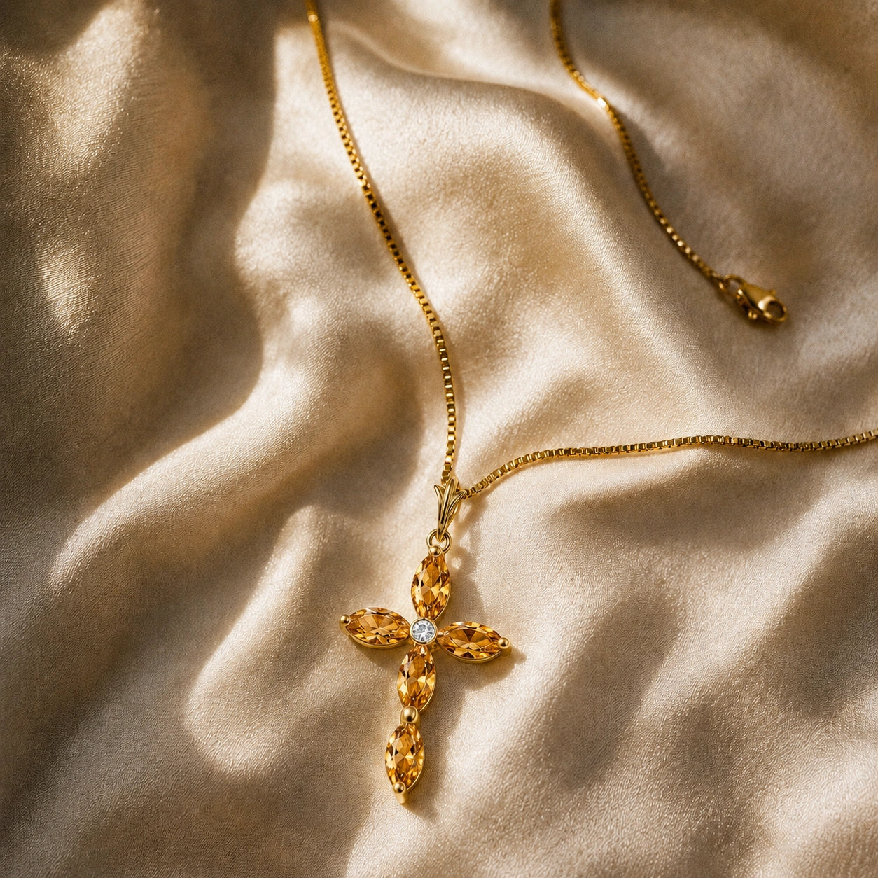 Yellow Gold Charm Necklace Citrine 10K — Delia