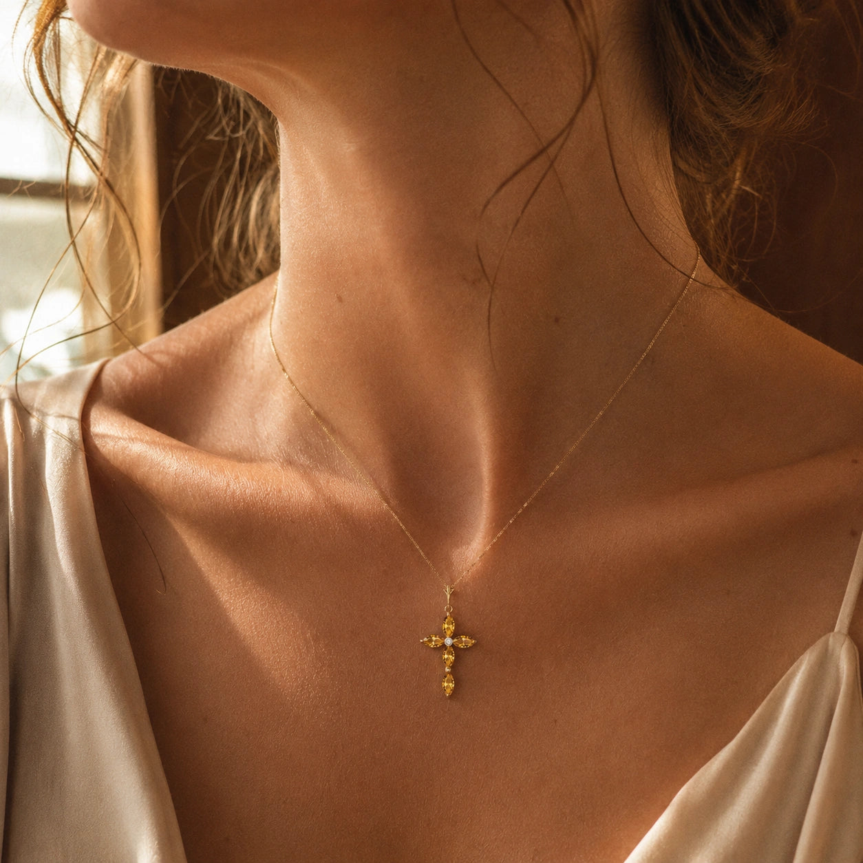 Yellow Gold Charm Necklace Citrine 10K — Delia