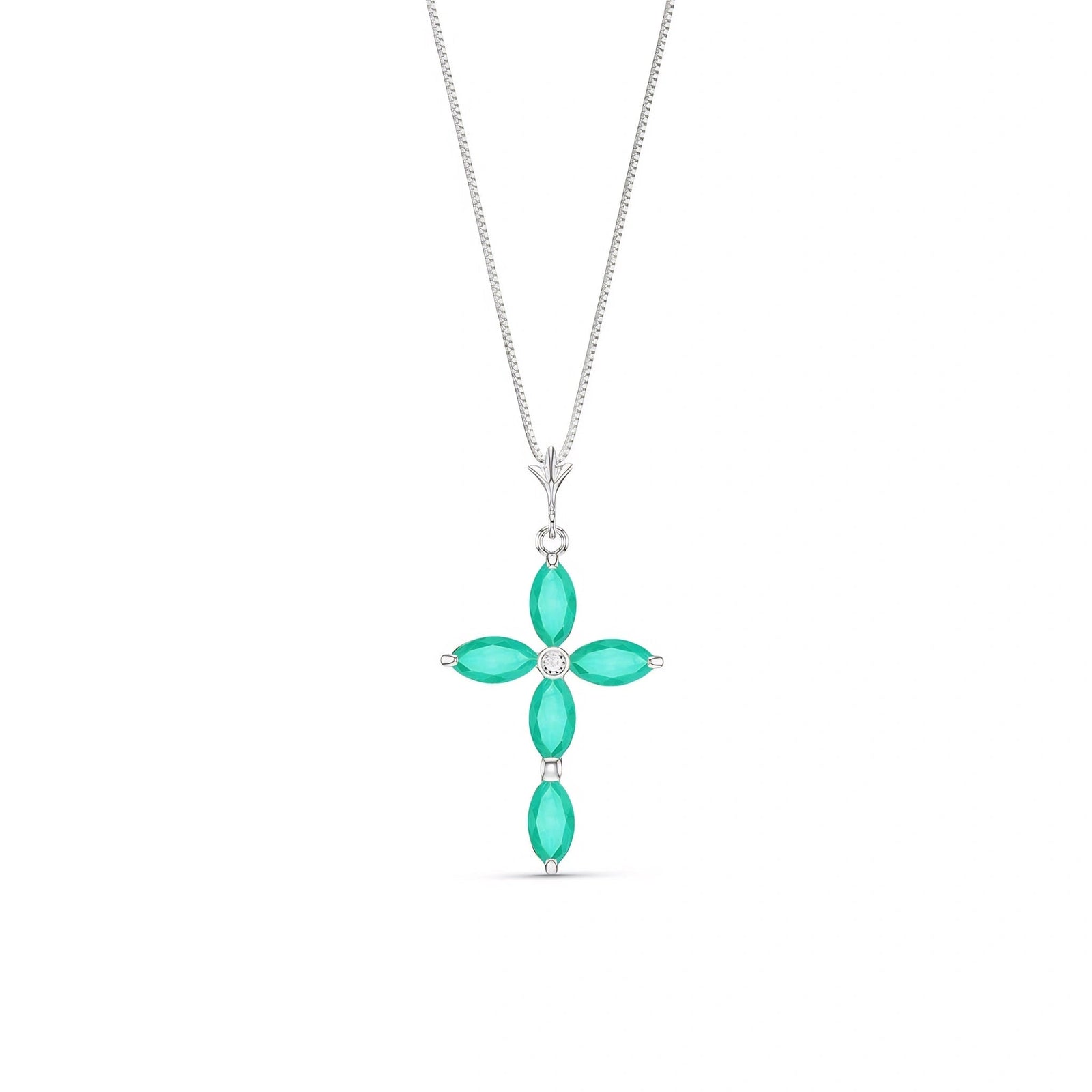 White Gold Charm Necklace Emerald 10K — Delia