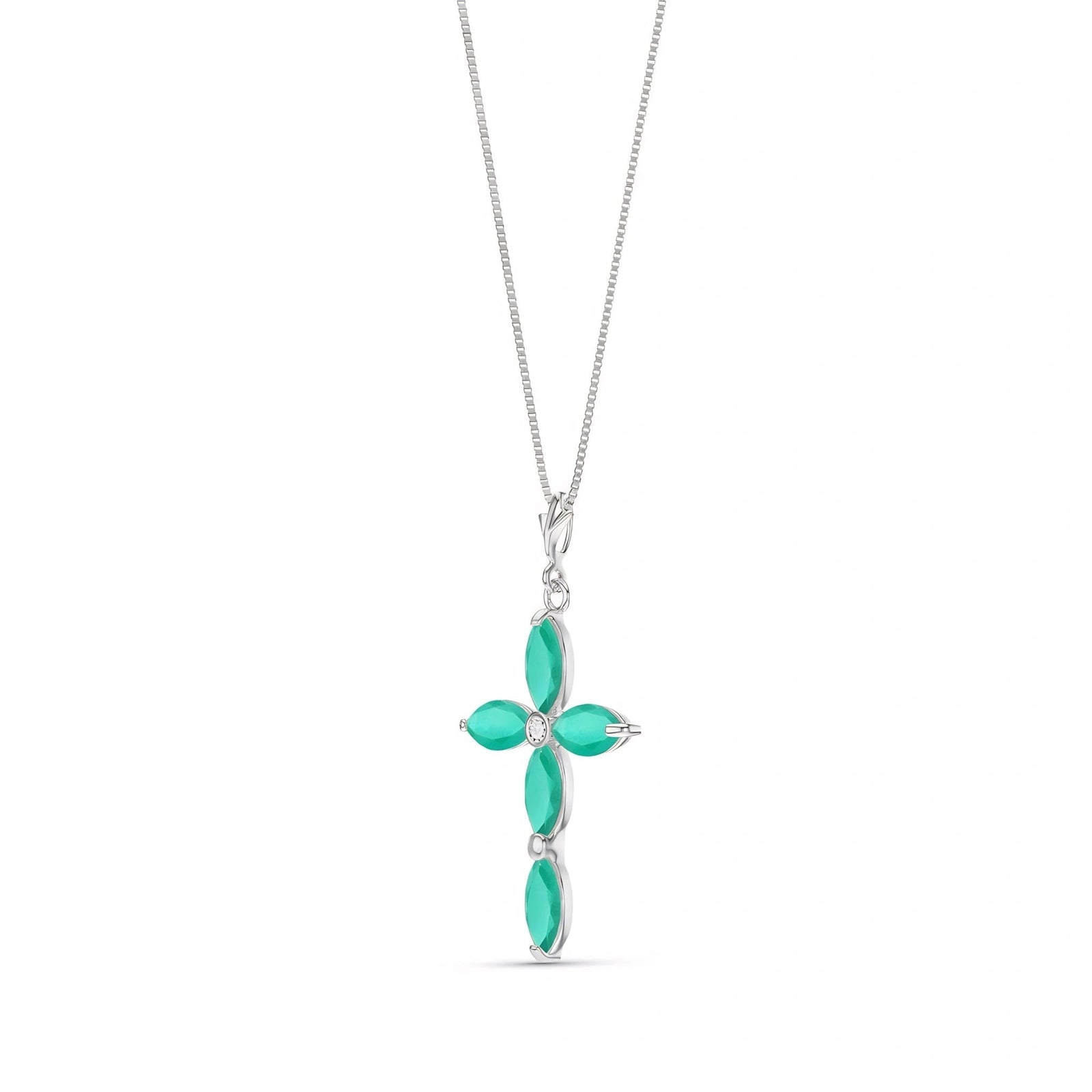 White Gold Charm Necklace Emerald 10K — Delia