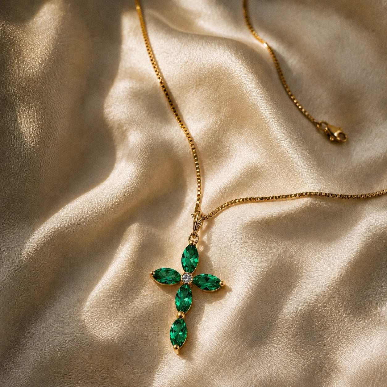 Yellow Gold Charm Necklace Emerald 10K — Delia