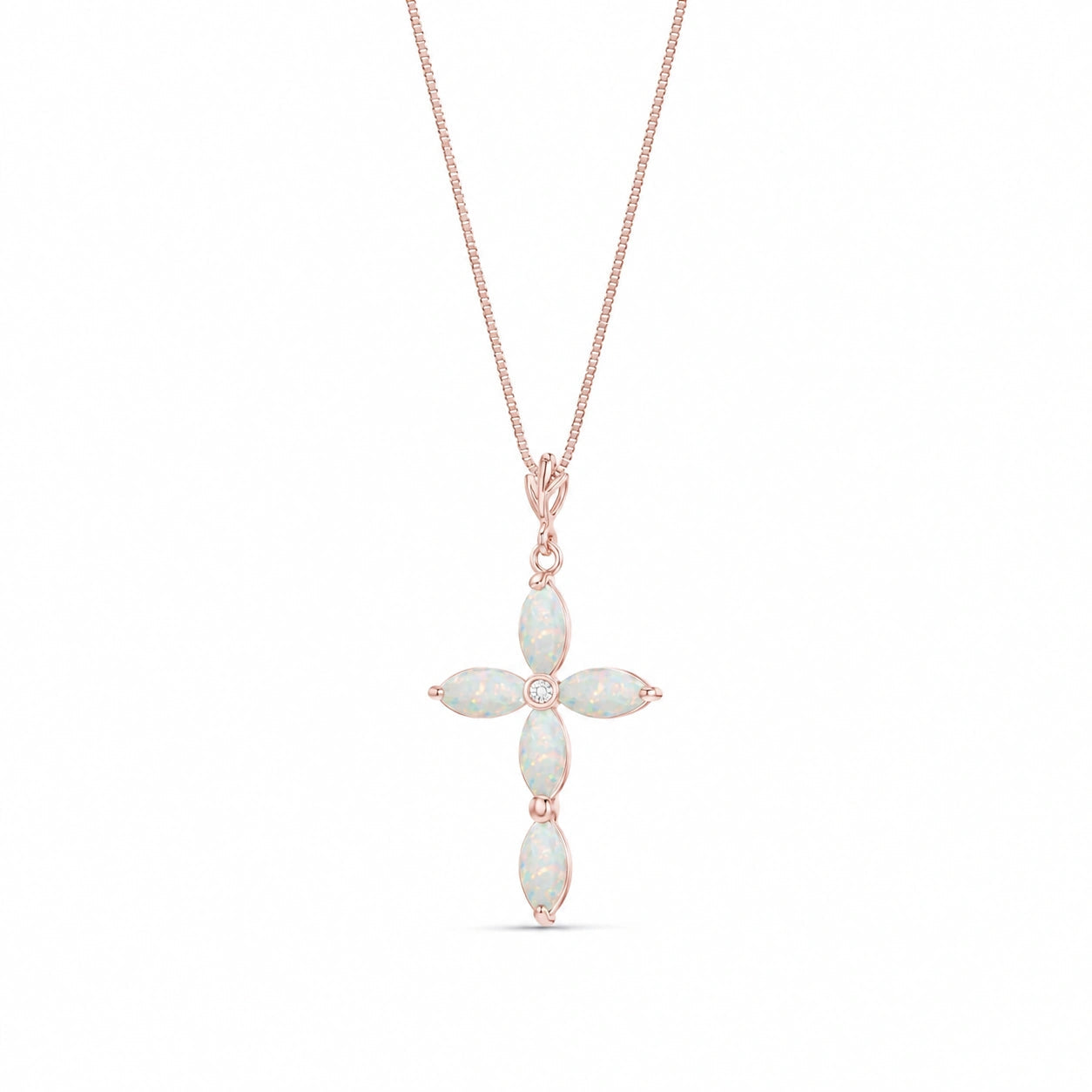Rose Gold Charm Necklace Opal 10K — Delia