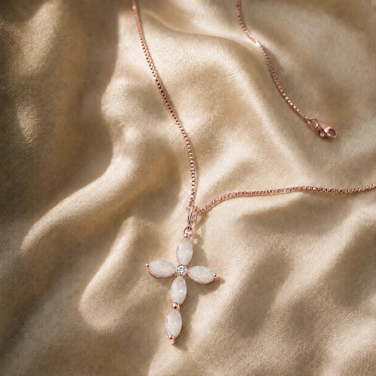 Rose Gold Charm Necklace Opal 10K — Delia