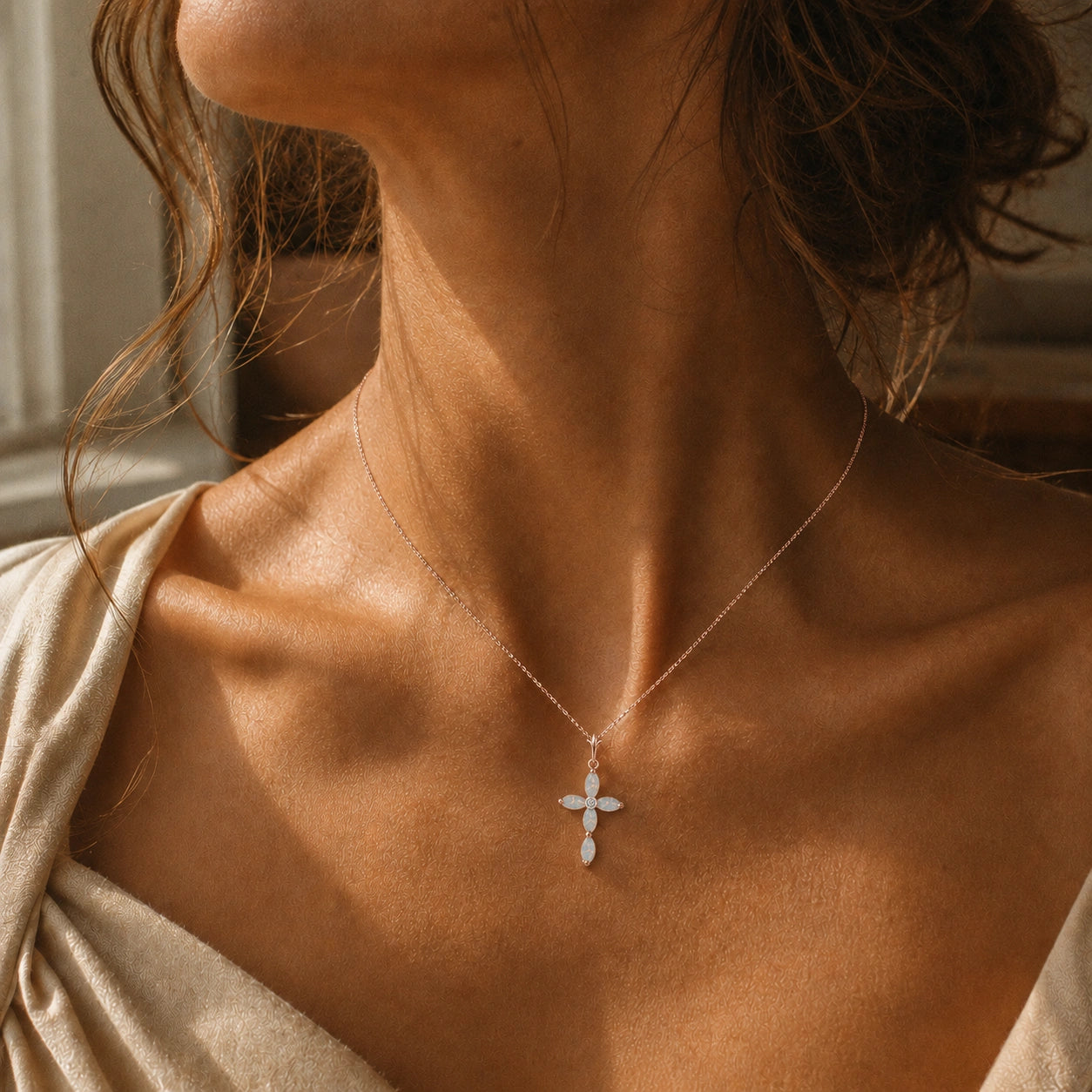 Rose Gold Charm Necklace Opal 10K — Delia