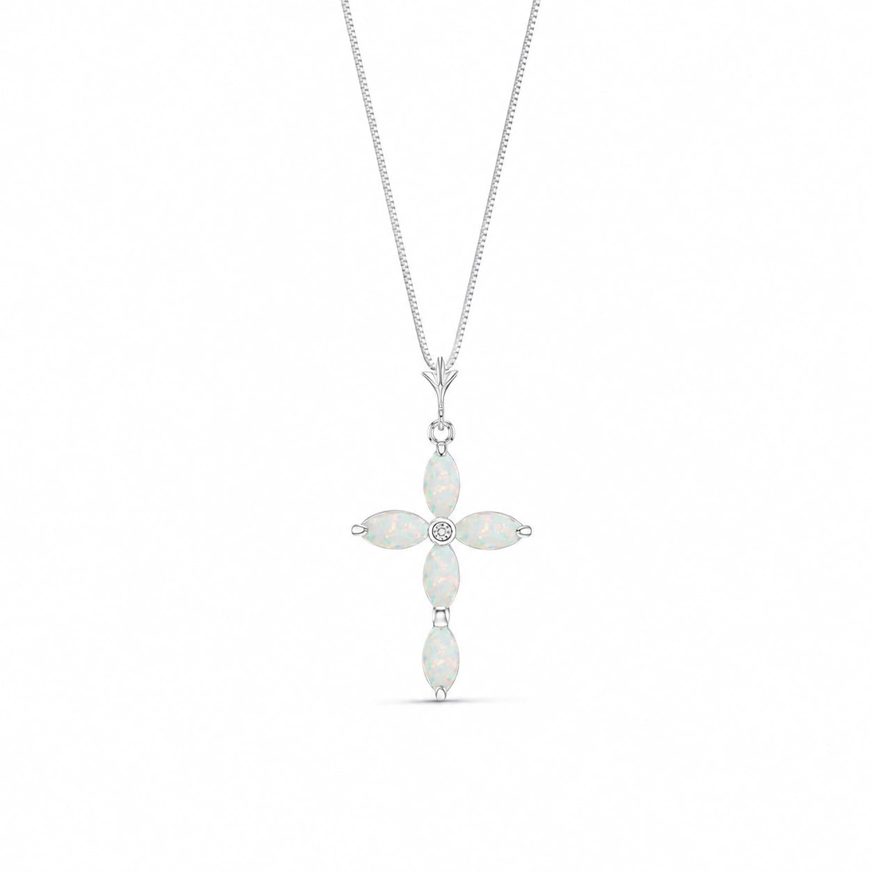 White Gold Charm Necklace Opal 10K — Delia