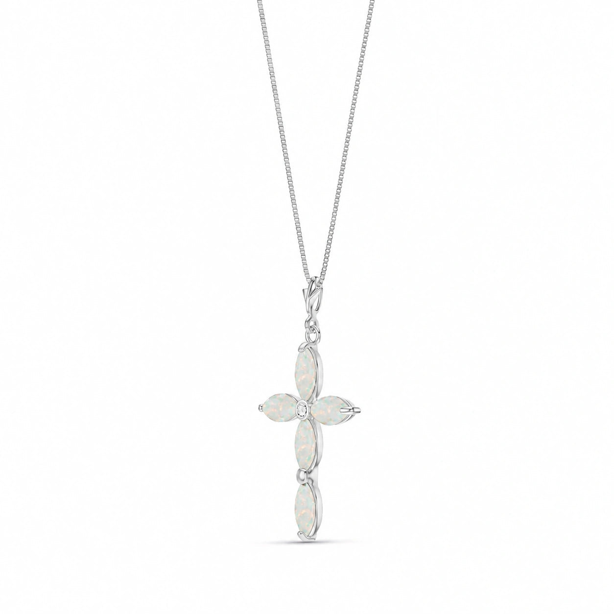 White Gold Charm Necklace Opal 10K — Delia